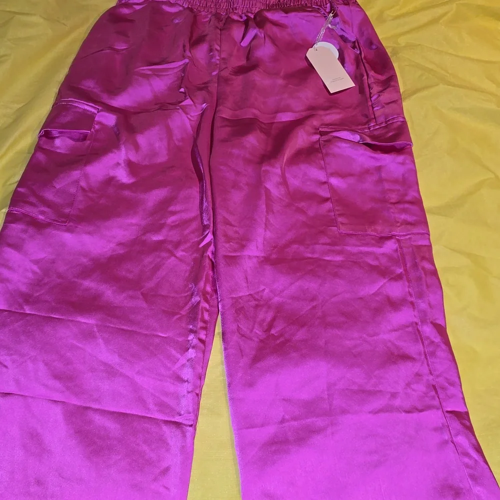 Vibrant Pink / Purple Satin Cargo Pants - Picture 2 of 6
